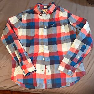 Hollister Red and Blue Plaid Button Down Shirt